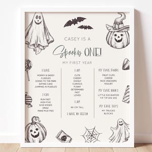 Bearbeitbares gruseliges Halloween-Meilensteinzeichen, Halloween zum 1. Geburtstag, Meilensteinplakat zum 1. Geburtstag, minimalistisches Halloween-erstes Jahr, digitaler Download
