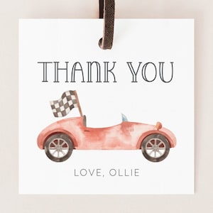 Racing Favor Tag, Editable Template, Race Car Thank You Tag, Racing Birthday Party, Red Vintage Car Label, Two Fast Party, Digital Download