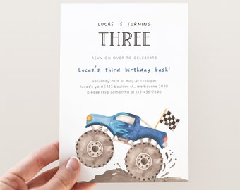 Blue Monster Truck Invitation, Monster Truck Any Age Birthday, Editable Monster Truck Racing Party Invite Template, Digital Download