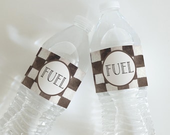 Racing Water Bottle Label, Monster Truck Water Bottle Wrapper, Race Car Trucks Birthday Decoration, Checkered Fuel Sticker, Digital Download