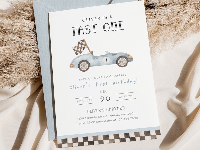 "One Speedy Year" Race Car 1st Birthday Banner - Boy's Car Theme Party Decor