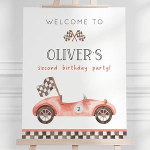 Two Fast Welcome Sign, Editable Template, Car Birthday Decor, Racing Bday Welcome Sign, Vintage Red Race Car Party Sign, Digital Download