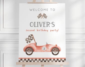 Two Fast Welcome Sign, Editable Template, Car Birthday Decor, Racing Bday Welcome Sign, Vintage Red Race Car Party Sign, Digital Download