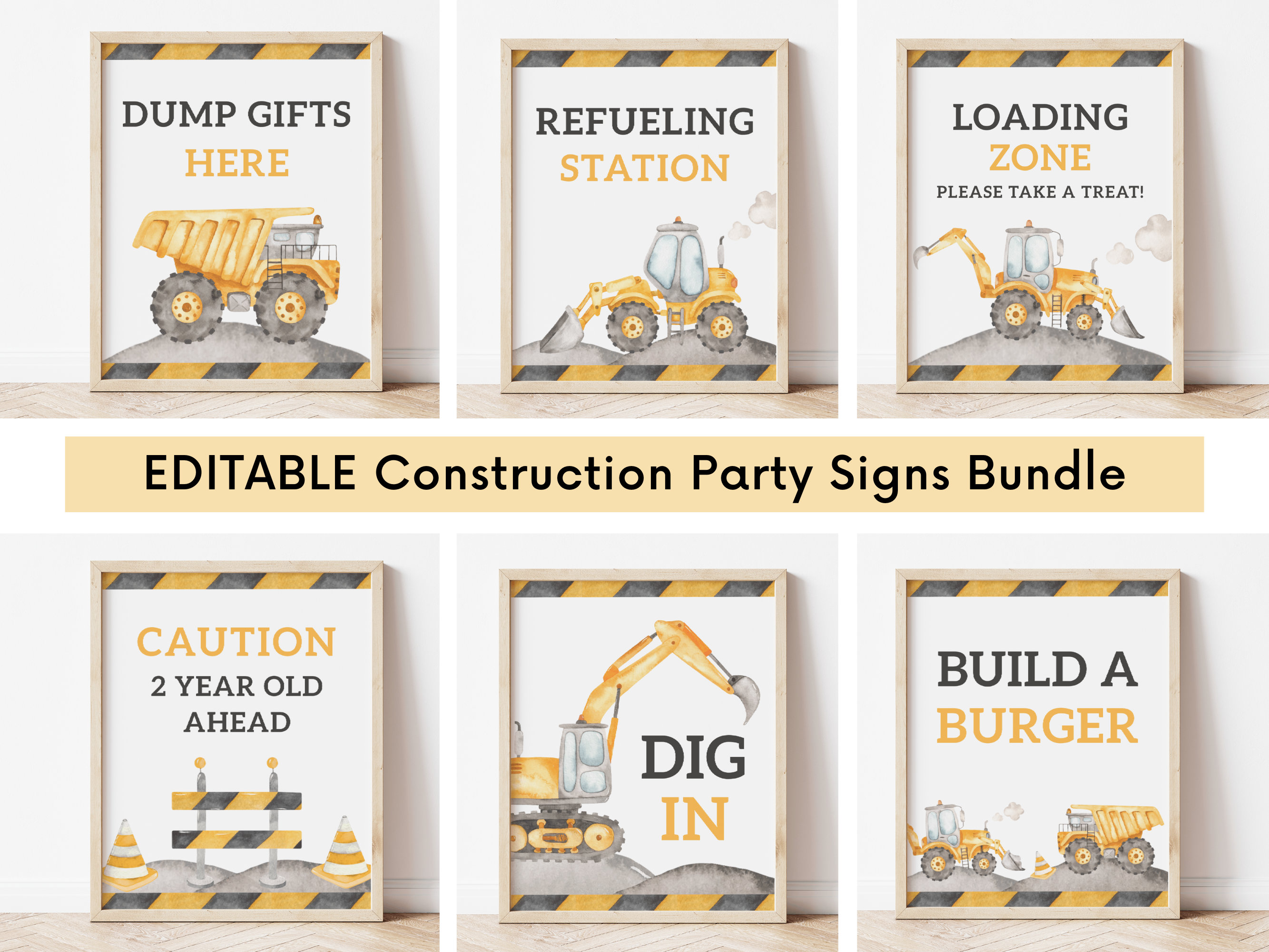 Construction Part Signs Editable Construction Party Signs Bundle, Construction Trucks Birthday ...
