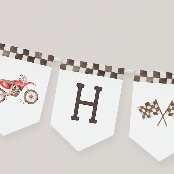 Red Dirt Bike Birthday Banner, Editable Template, Racing Dirt Bike Happy Birthday Garland, Dirt Bike Party Sign Decoration, Digital Download