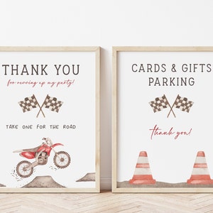 Dirt Bike Favor & Gifts Parking Signs, Editable Template, Red Motor Bike Racing Party Table Signs, Dirt Bike Bday Gift Sign Digitale Download