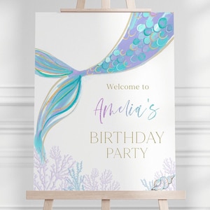 Mermaid Welcome Sign, Editable Template, Mermaid Party Decoration, Modern Mermaid Welcome Sign, Under The Sea Birthday, Digital Download