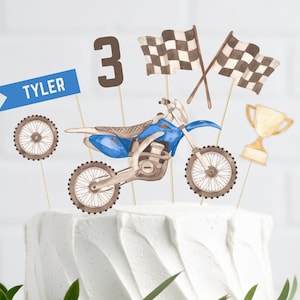 Editable Dirt Bike Cake Toppers, Any Age Blue Dirt Bike Birthday Toppers, Motocross Racing Dirt Bike Party Cake Decoration, Digital Download