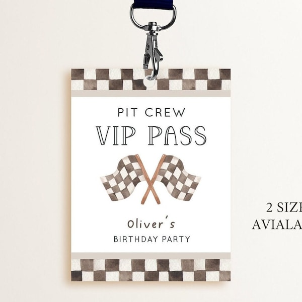 Racing Pit Crew Pass, Editable Template, Racing Car Birthday Party Tag Decor, Printable VIP Crew Pass, Race Flags Crew Tag, Digital Download