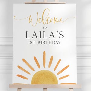 サンシャイン1歳の誕生日ウェルカムサイン、編集可能なテンプレート、ボヘミアン風サン1歳の誕生日パーティーサイン、リトルサンシャインの誕生日デコレーション、デジタルダウンロード