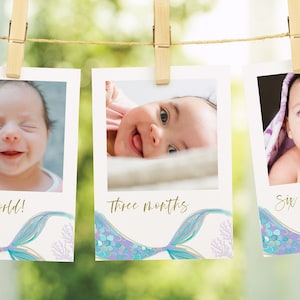Oneder The Sea Mermaid 12 Months Photo Banner, Editable Mermaid Birthday Picture Banner, Minimalist Mermaid Garland Decor, Digital Download