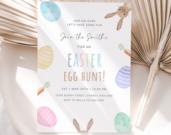 Editable Easter Egg Hunt Invitation, Easter Rabbit Party Invite, Minimalist Easter Egg Hunt Invite, Gender Neutral Invite, Digital Download