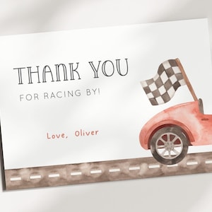Racing bedankkaart, bewerkbare auto verjaardag bedankje, vintage rode auto verjaardagskaart, twee snelle verjaardagsfeestje notitiekaart, digitale download
