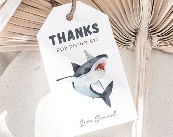 Shark Thank You Tag, Editable Template, Shark Birthday Tag, Printable Gift Tag, Great White Shark Favor Tag, Under The Sea B'day Decoration