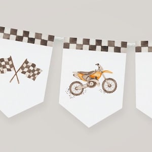 Orange Dirt Bike Happy Birthday Banner, Editable Template, Racing Orange Dirt Bike Garland, Dirt Bike Party Sign Decor, Digital Download