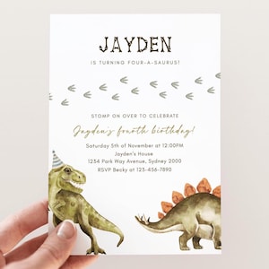 Dinosaur Birthday Invitation, Editable Template, T-Rex Party, Any Age Dinosaur Invitation, Three Rex Birthday Party, Instant Download