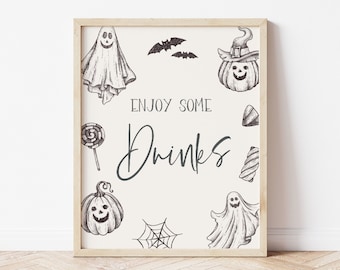 Halloween Party Drinks Sign, Editable Template, Spooktacular B'day Party Sign, Spooky Birthday Party Drink Sign Decoration, Digital Download