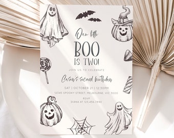 Halloween 2nd Birthday Invitation, Editable Template, Our Little Boo Is TWO B'day, Gender Neutral Halloween Party Invite, Digital Download