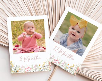 Editable Wildflower 12 Months Photo Banner, Editable Little Wildflower Birthday Picture Banner, Girl Floral Garland Decor, Digital Download