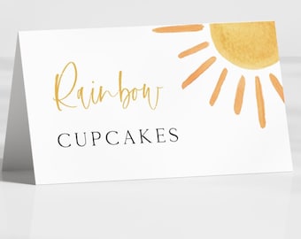 Sunshine Party Food Tents, Editable Template, Sun Birthday Party Food Labels, Minimalist Little Sunshine Baby Shower, Digital Download