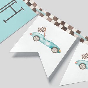 Editable Car Birthday Banner, Vintage Blue Car Party Decor, Any Age ...