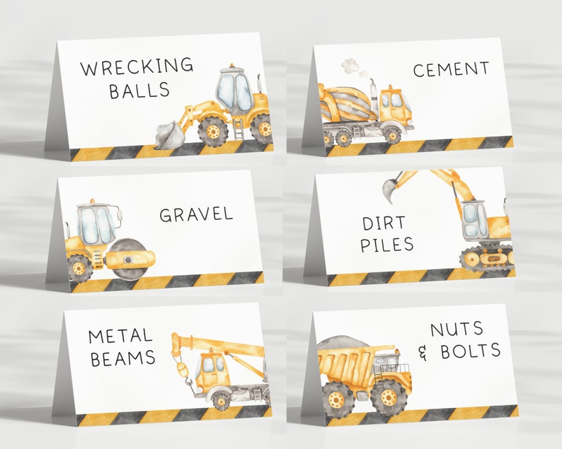 Construction Food Tents Labels, Editable Template, Construction Trucks Birthday Party Signs, Diggers B'day Food Labels, Digital Download image 6