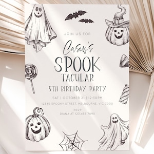 Invito di compleanno di Halloween di qualsiasi età, modello modificabile, compleanno Boho spettrale, invito alla festa di Halloween di genere neutro, download digitale