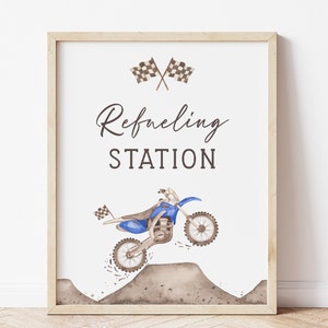 Dirt Bike Tankstelle Schild, bearbeitbare Vorlage, Dirt Bike Party Schild, Tanken blau Dirt Bike Dekor, Dirt Bike Racing, digitaler Download