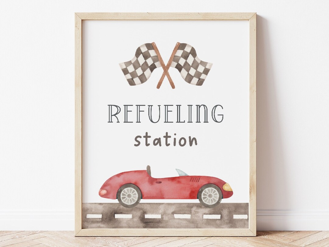 Red Race Car Refueling Station Sign, Editable Vintage Racing Birthday ...
