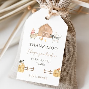 Etichetta di ringraziamento per il compleanno degli animali da fattoria, Etichetta modificabile per favori di compleanno del fienile Beige, Etichetta regalo per feste di animali da cortile minimalista, Download digitale