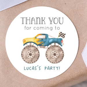 Editable Monster Truck Party Favors Stickers, Blue Monster Truck Thank You Labels Template, Racing Trucks Birthday Label, Digital Download