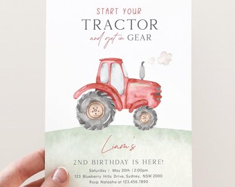 Red Tractor Birthday Invitation, Editable Template, Any Age Red Farm Tractor B'day Party, Tractor Birthday Invite, Digital Download