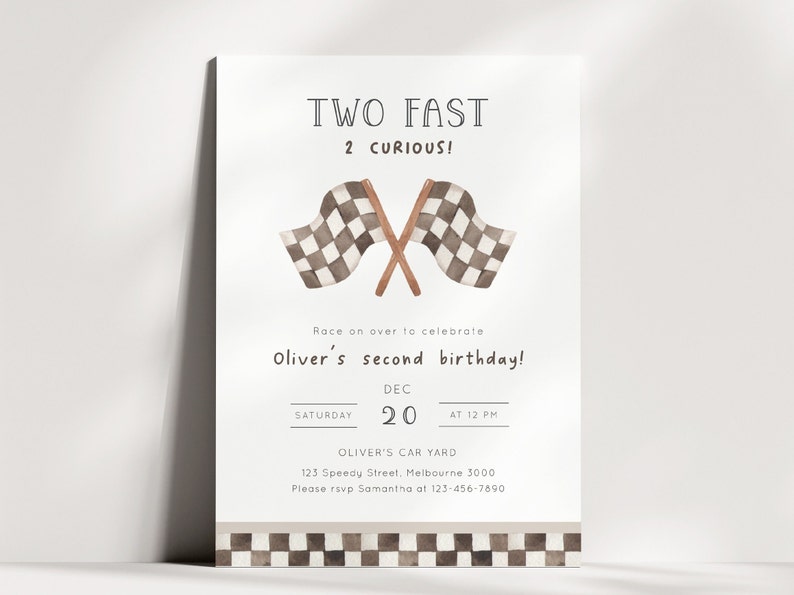 TWO Fast 2 Curious Racing Invitation, Editable Template, Racing Flags Invite, Two Fast B'day Invite, Racing Car Party, Digital Download image 4