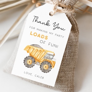 Tag de cadeaux de fête de camion de construction, modèle modifiable, étiquette d'anniversaire de camion de construction, étiquette de cadeaux de remerciement de camion à benne basculante, téléchargement numérique