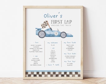 Editable Racing 1st Birthday Milestone Sign, Blue Race Car Fast One Birthday Party, Boy Car 1st Lap Around The Track Decor, Digital Download