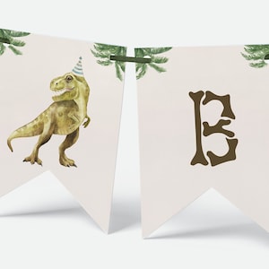 Dinosaur Happy Birthday Banner, Editable T-Rex Party Banner, T-Rex Birthday Decor, Printable Dinosaur Garland Decoration, Digital Download