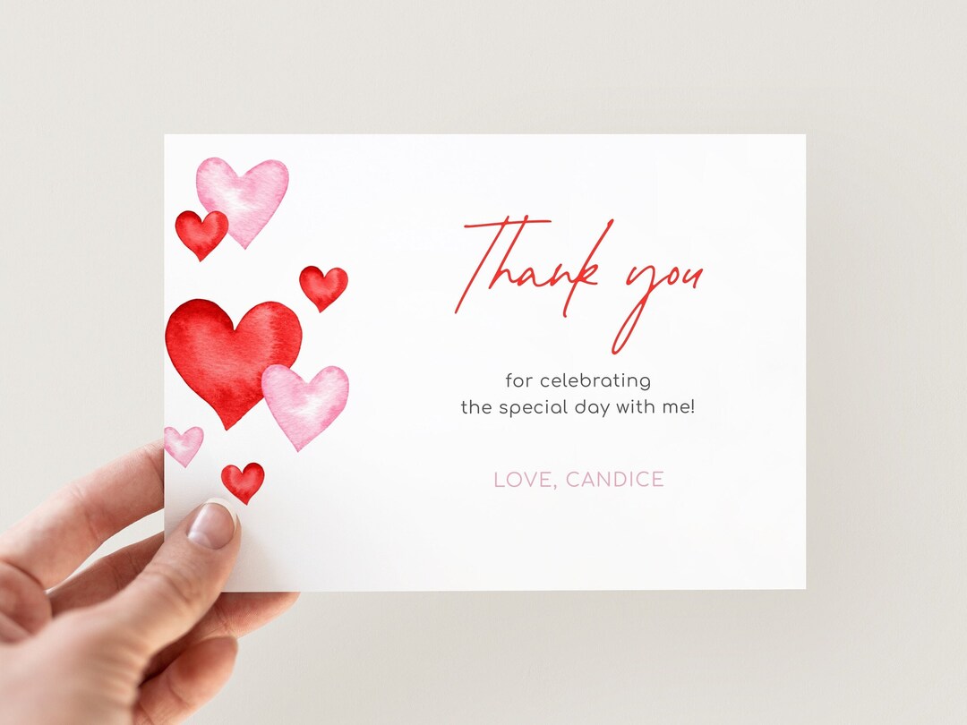 Valentines Thank You Card, Editable Valentine's Day Bridal Shower Thank ...