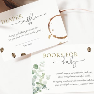 Kaffee Themen Baby Shower Bücher für Baby & Windel Raffle Card, A Baby braut Baby Shower Party, Kaffee Baby Shower Card Digital Download