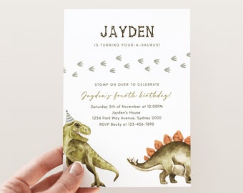 Dinosaur Birthday Invitation, Editable Template, T-Rex Party, Any Age Dinosaur Invitation, Three Rex Birthday Party, Instant Download