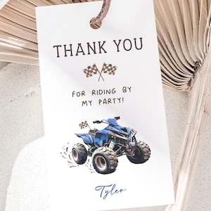 Bearbeitbares Quad Bike Dankeschön Tag, Blau Quad Bike ATV Geburtstag Geschenkanhänger Vorlage, 4 Wheeler Bike B'day Dankeschön Etikett, digitaler Download