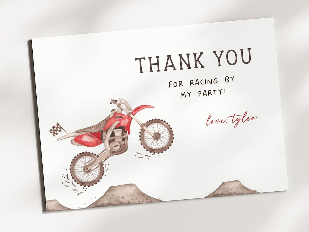 Red Dirt Bike Thank You Card, Editable Template, Motorcycle