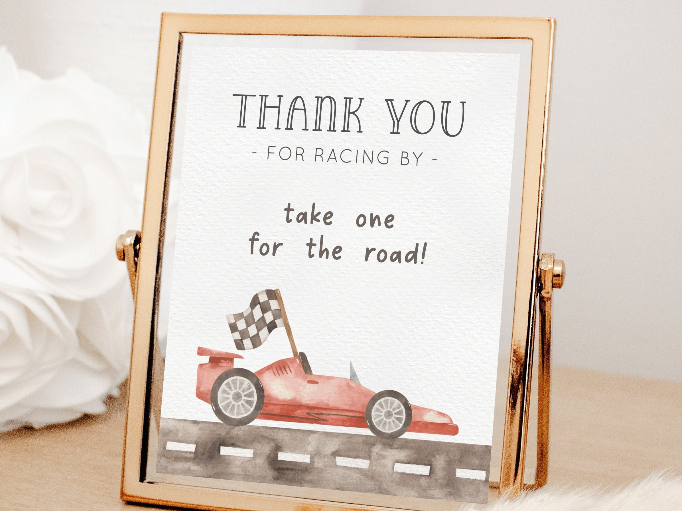 Editable Red Race Car Welcome Sign, Any Age Racing Birthday Party