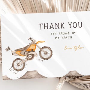 Dirt Bike Party Dankeskarte, bearbeitbare Vorlage, Racing Geburtstags-Dankeskarte, orange Dirt Bike Party Favors Karte, digitaler Download