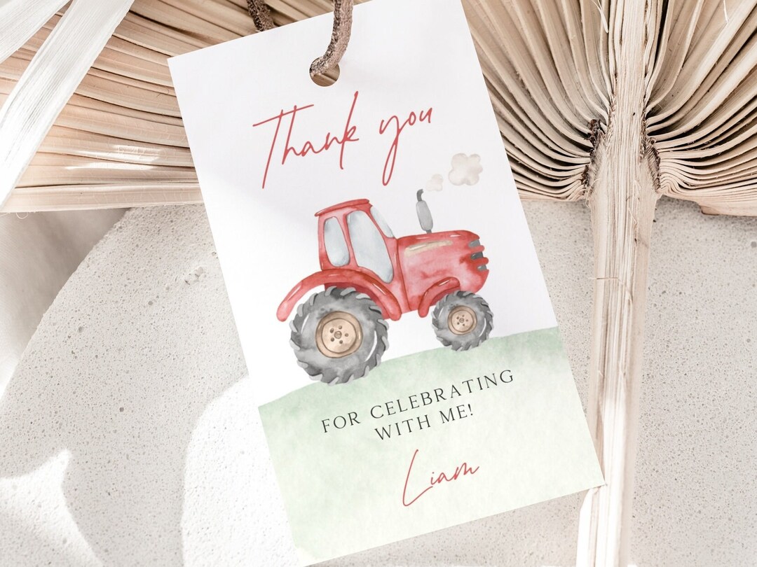 Editable Red Tractor Birthday Favors Tag, Farm Tractor B'day Thank You ...
