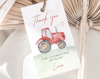 Red Tractor Birthday Party Tag, Editable Template, Farm Tractor ...