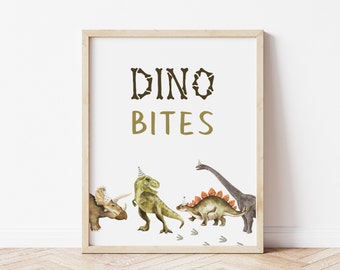 Dinosaur Party Sign, Dino Bites Sign, Dinosaur Birthday Party Decor, Dino Food Sign, Editable Template, T-rex Table Sign, Digital Download