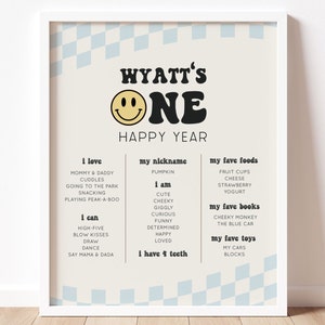 One Happy Dude Milestone Poster, Editable Template, Smiley 1st Year Birthday Party Sign, One Happy Year Milestone Sign, Digital Download