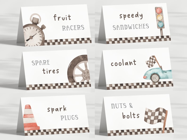 Race Car Food Tents, Editable Growing Up Two Fast Blue Vintage Race Car Party, Printable Car Food Labels, Fast One Birthday Digital Download image 1