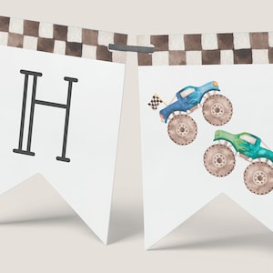 Monster Truck Birthday Banner, Editable Template, Blue Green Monster Truck Party Decor, Truck Happy Birthday Garland, Digital Download