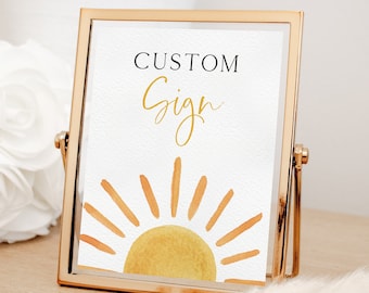 Sunshine Birthday Custom Sign, Editable Little Sunshine First B'day Party Table Sign, Modern Sunshine 1st Bday Decor, Digital Download